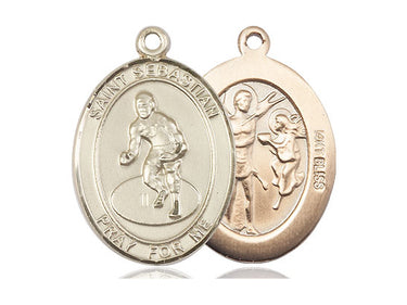 14kt Solid Gold St. Sebastian Wrestling Medal pendant 1 inch by 3/4 inch handcrafted by Bliss Manufacturing