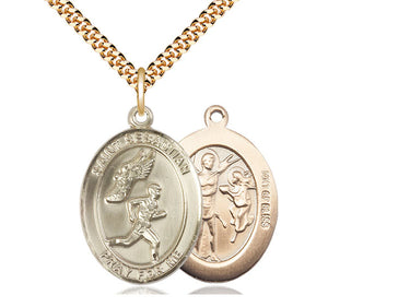 14kt Gold Filled St Sebastian Track and Field Medal Necklace 1 inch by 3/4 inch on 24 inch Curb Chain by Bliss