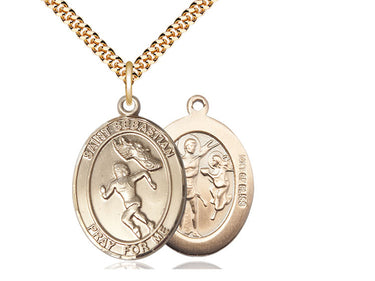 14kt Gold Filled St. Sebastian Track and Field Medal Necklace 1 inch by 3/4 inch on 24 inch chain by Bliss