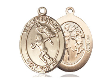 14kt Solid Gold St. Sebastian Track and Field Medal Pendant 1x3/4 inch handcrafted by Bliss