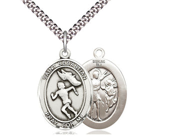 Sterling Silver St. Sebastian Track and Field Medal Necklace 1 inch by 3/4 inch on 24 inch chain by Bliss