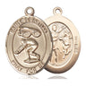 14kt Solid Gold St. Sebastian Swimming Medal Pendant 1x3/4 inch handcrafted by Bliss