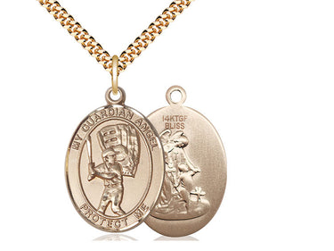 14kt gold filled guardian angel baseball medal pendant necklace 1 inch medium size 24 inch chain by Bliss
