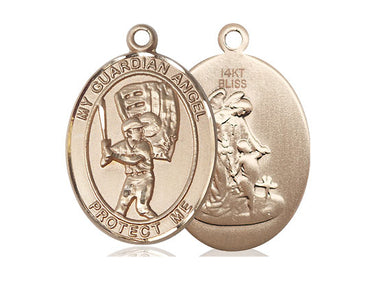 14kt solid gold guardian angel baseball medal pendant, 1 inch by 3/4 inch, handmade in USA by Bliss