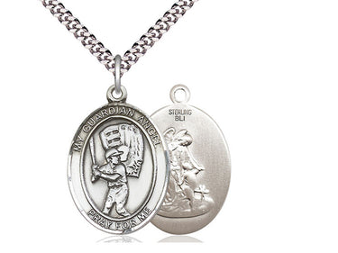 Sterling Silver Guardian Angel Baseball Medal Necklace 1 x 3/4 inch with 24 inch Chain by Bliss