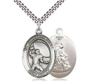 Sterling Silver Guardian Angel Football Pendant Necklace 1x3/4 inch with 24 inch curb chain handcrafted by Bliss