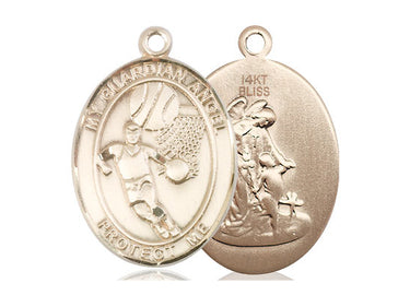 14kt Solid Gold Guardian Angel Basketball Medal Pendant 1 inch by 3/4 inch handcrafted by Bliss