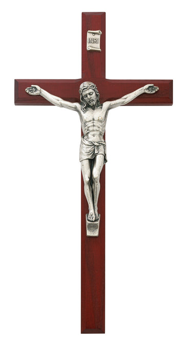 10 inch cherry wood Catholic wall crucifix with detailed corpus in traditional design