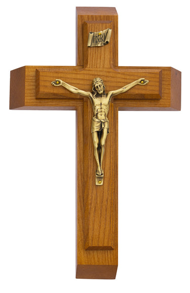 13 inch oak wood sick call crucifix set with walnut finish candles and holy oil for anointing ministry