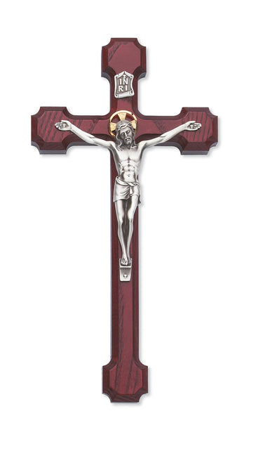 8 inch cherry wood wall crucifix traditional Catholic design natural finish gift boxed