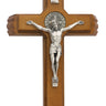 13 inch oak wood St. Benedict sick call set with crucifix, blessed candles, and holy water, handcrafted in USA