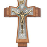 11 inch Celtic crucifix sick call set in walnut stained oak with candles and holy oil for anointing