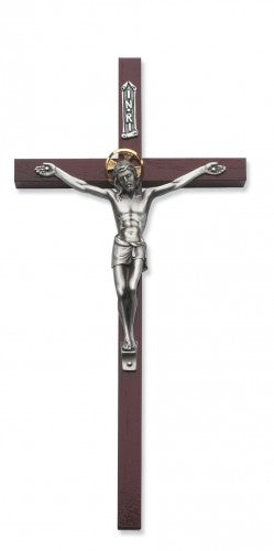 10 inch hand-carved cherry wood Catholic wall crucifix with traditional corpus design in gift box