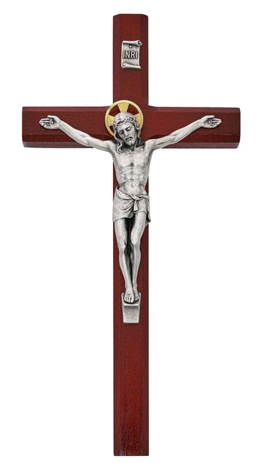 10 inch cherry wood traditional wall crucifix with resin corpus Catholic home decor gift box