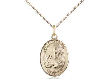 14kt gold filled St. Andrew the Apostle patron saint medal necklace, 3/4 inch by 1/2 inch pendant on 18 inch curb chain, handcrafted in USA by Bliss Manufacturing