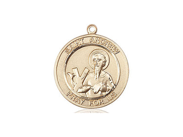 14kt Solid Gold St. Andrew the Apostle Patron Saint Medal Pendant 3/4 x 5/8 inch handcrafted by Bliss