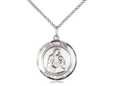 Sterling Silver St. Ann Catholic Patron Saint Medal Necklace 3/4 x 5/8 with 18 inch Chain by Bliss