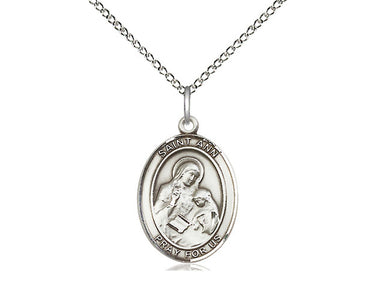 Sterling Silver St. Ann Patron Saint Medal Necklace 3/4 x 1/2 inch on 18 inch Curb Chain by Bliss
