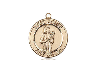 14kt Solid Gold St. Agatha Patron Saint Medal Pendant 3/4 x 5/8 Handcrafted by Bliss Manufacturing USA