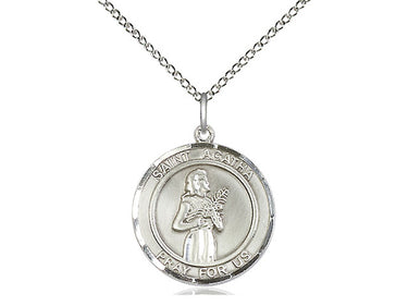 Sterling Silver St. Agatha Medium Patron Saint Medal Necklace 3/4 x 5/8 with 18 Inch Chain by Bliss