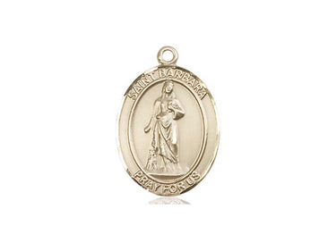 14kt solid gold St. Barbara patron saint medal pendant 3/4 x 1/2 inches handcrafted by Bliss Manufacturing USA