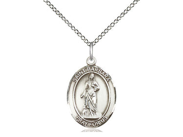 Sterling Silver St. Barbara Patron Saint Medal Necklace 3/4 x 1/2 inch with 18 inch chain by Bliss Manufacturing