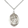 Sterling silver St. Boniface patron saint medal necklace with 3/4 inch pendant on 18 inch curb chain, handcrafted by Bliss Manufacturing USA
