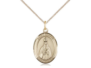 14kt gold filled St. Blaise patron saint medal necklace with 3/4 inch pendant on 18 inch curb chain, handcrafted by Bliss Manufacturing USA