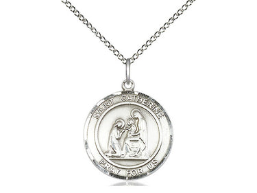 Sterling silver St. Catherine of Siena patron saint medal necklace with 18-inch chain, handcrafted by Bliss Manufacturing