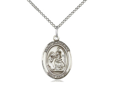 Sterling silver St. Catherine of Siena patron saint medal necklace with 18-inch chain, handcrafted by Bliss Manufacturing