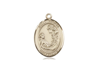 14kt Solid Gold St. Cecilia Patron Saint Medal Pendant 3/4 x 1/2 by Bliss Manufacturing