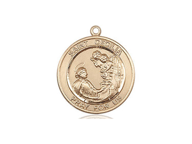 14kt Solid Gold St. Cecilia Medal Pendant 3/4 x 5/8 inch Handcrafted USA Bliss Manufacturing