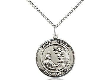 Sterling Silver St. Cecilia Patron Saint Medal Necklace 3/4 x 5/8 inch with 18 inch chain by Bliss USA