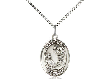 Sterling Silver St. Cecilia Patron Saint Medal Necklace 3/4 inch with 18 inch Chain by Bliss Manufacturing