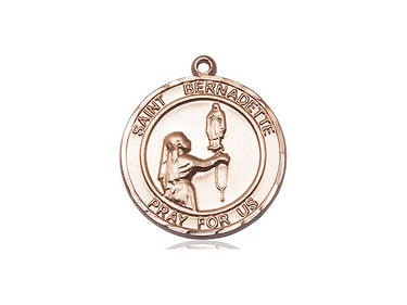 14kt solid gold St. Bernadette patron saint medal pendant, 3/4 x 5/8, handcrafted by Bliss