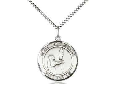 Sterling silver St. Bernadette patron saint medal necklace with 18 inch chain, 3/4 x 5/8 pendant by Bliss