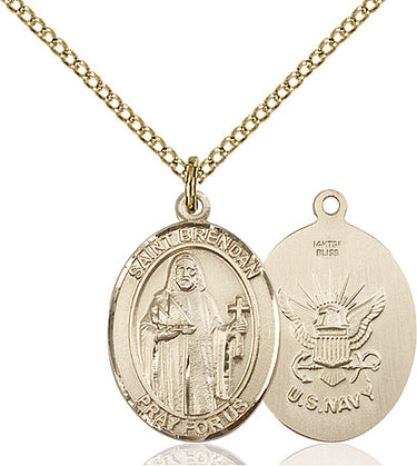 14kt Gold Filled St. Brendan the Navigator Navy Patron Saint Medal 3/4x1/2 inch on 18 inch chain by Bliss