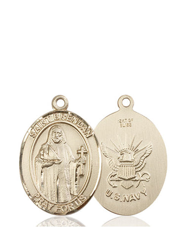 14kt Solid Gold St. Brendan the Navigator Navy Patron Saint Medal Pendant 3/4x1/2 inch by Bliss