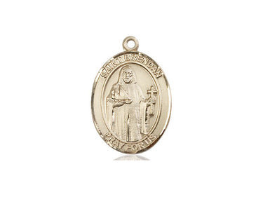 14kt Solid Gold St. Brendan the Navigator Catholic Patron Saint Medal Pendant 3/4 x 1/2 inch by Bliss Manufacturing