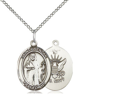 Sterling Silver St. Brendan the Navigator Navy Patron Saint Medal 3/4x1/2 inch on 18 inch chain by Bliss