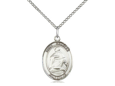 Sterling Silver St. Charles Borromeo patron saint medal necklace with 18 inch chain by Bliss Manufacturing