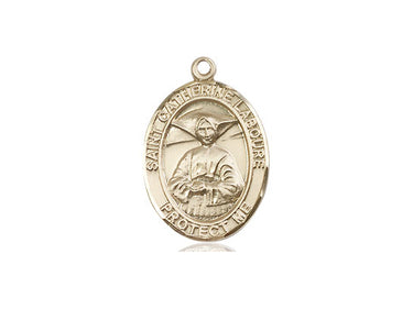 14kt solid gold St. Catherine Laboure medal pendant, 3/4 x 1/2 inches, handcrafted by Bliss Manufacturing