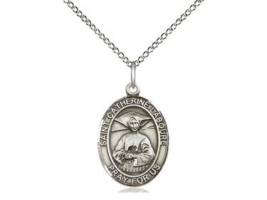 Sterling Silver St. Catherine Laboure patron saint medal necklace 3/4 inch pendant 18 inch chain Bliss USA
