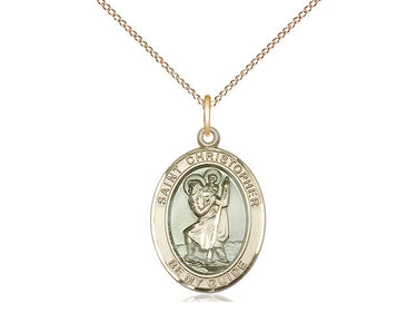 14kt gold filled St. Christopher medal necklace with 18-inch chain, 3/4 x 1/2 medal, by Bliss