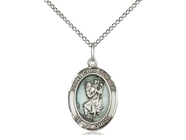 Sterling Silver St. Christopher patron saint medal necklace 3/4 inch pendant 18 inch chain Bliss USA