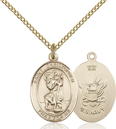 14kt Gold Filled St. Christopher Navy Medal Necklace 3/4x1/2 on 18 inch Chain by Bliss