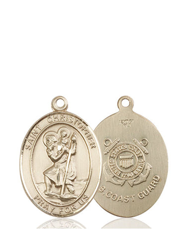 14kt Solid Gold St. Christopher Medal with Coast Guard Symbolism 3/4 inch x 1/2 inch USA Made by Bliss