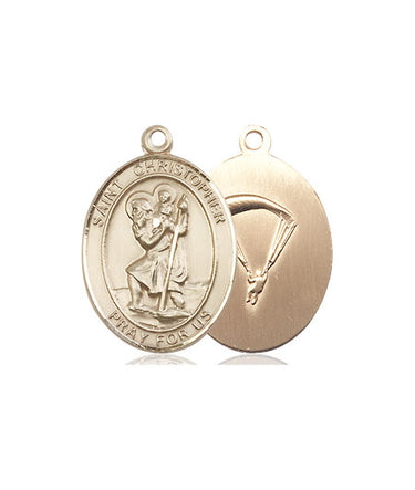 14kt Solid Gold St Christopher Paratrooper Medal Pendant 3/4x1/2 inch Bliss USA made