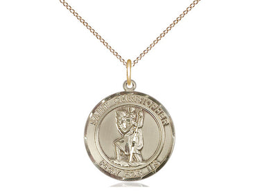 14kt Gold Filled St. Christopher Patron Saint Medal Necklace 3/4 x 5/8 with 18 inch chain by Bliss