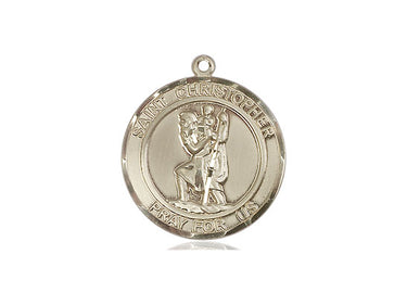 14kt Solid Gold St. Christopher Patron Saint Medal Pendant 3/4 x 5/8 inches handcrafted by Bliss
